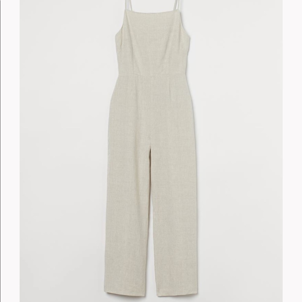 H&M light beige linen blend jumpsuit, size M